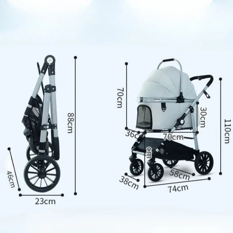 High-View Dog & Cat Stroller with Detachable Portable Carrier