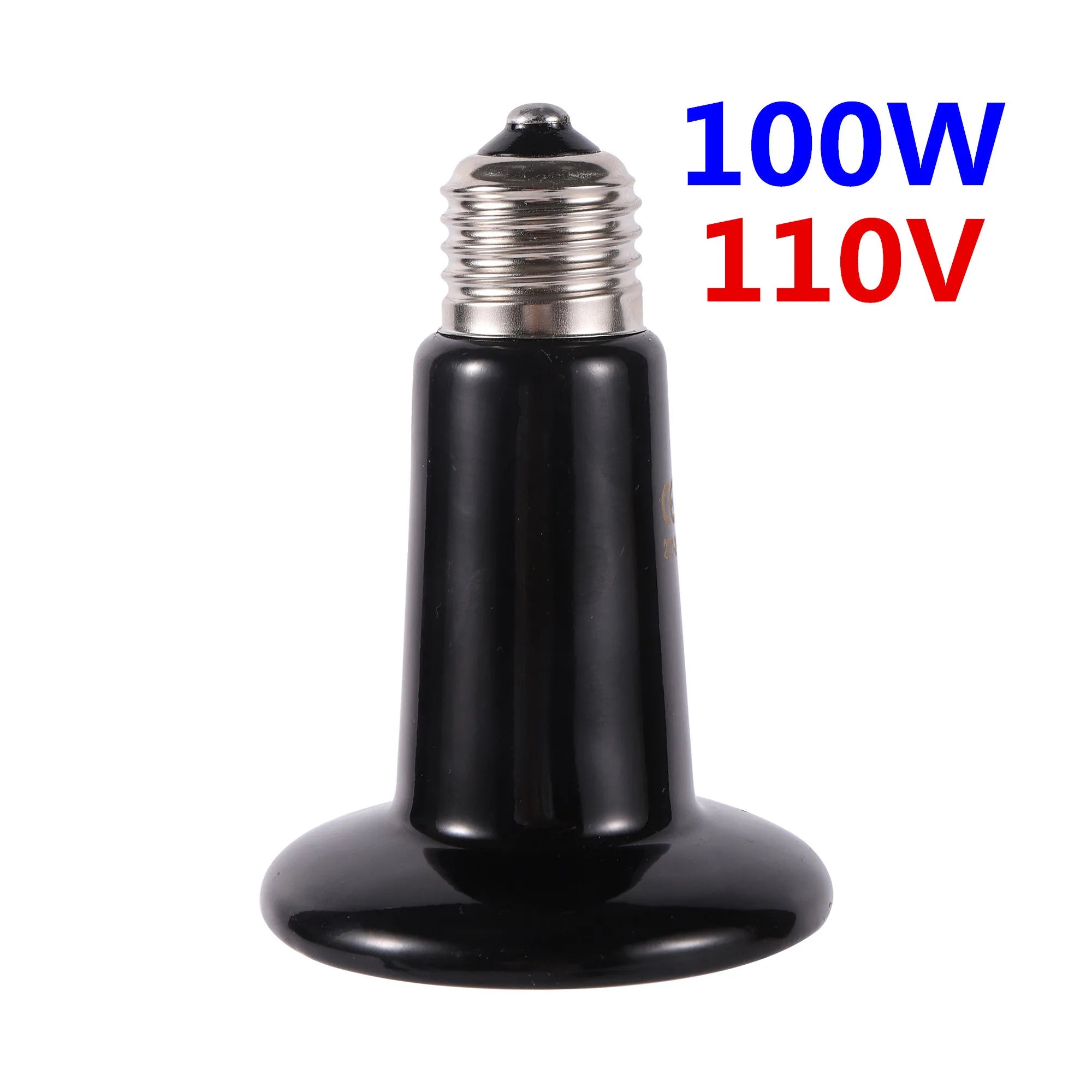 Black Ceramic Infrared Heat Bulb for Reptiles — No-Light Emitter, 110V/220V, 25W–200W