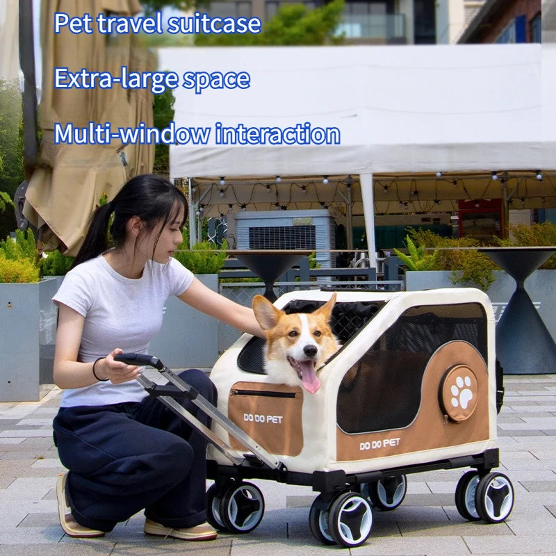 Pet Travel Luggage Cart with Folding Handlebar — Oxford Fabric, Breathable Mesh & Quiet Wheels