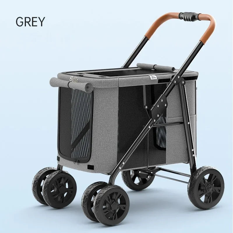 Multifunctional Large-Space Pet Stroller Trolley Case with Wheels for Multiple Pets — Up to 66 lbs