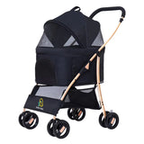 Luxury 3-in-1 Dog Travel Stroller Cat Puppy Carrier 4 Wheels Portable Folding Pet Strollers Elegant Transparent Detachable