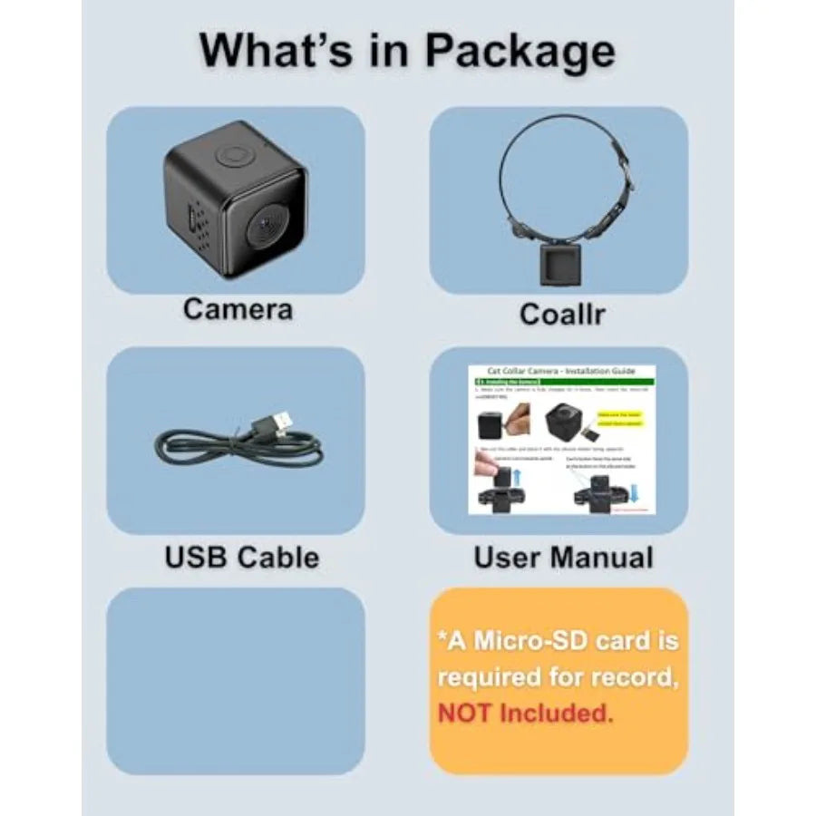 1080P HD Cat Camera Collar - No WiFi, No App Needed Mini Pet POV Cam