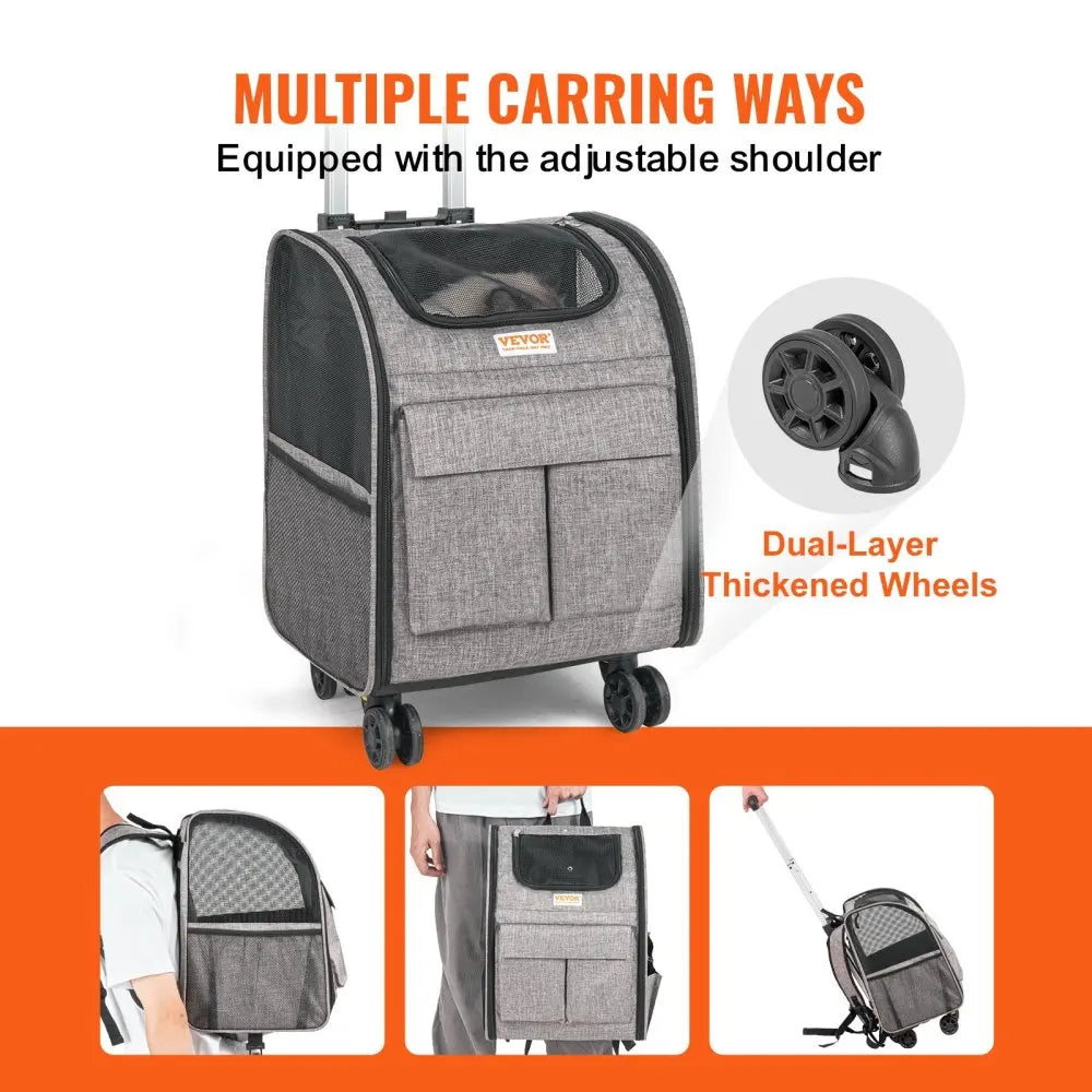 Soft-Sided Rolling Pet Carrier Backpack with Removable Wheels for Dogs & Cats up to 18 lbs