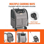 Soft-Sided Rolling Pet Carrier Backpack with Removable Wheels for Dogs & Cats up to 18 lbs