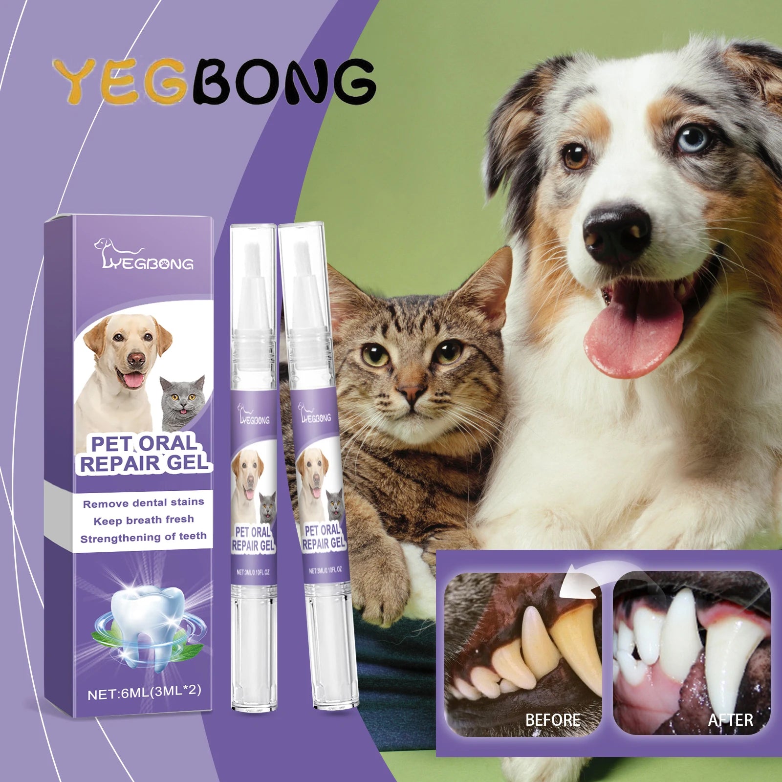 Vet-Recommended Oral Care Gel for Dogs & Cats — No-Brush, 2-Pack