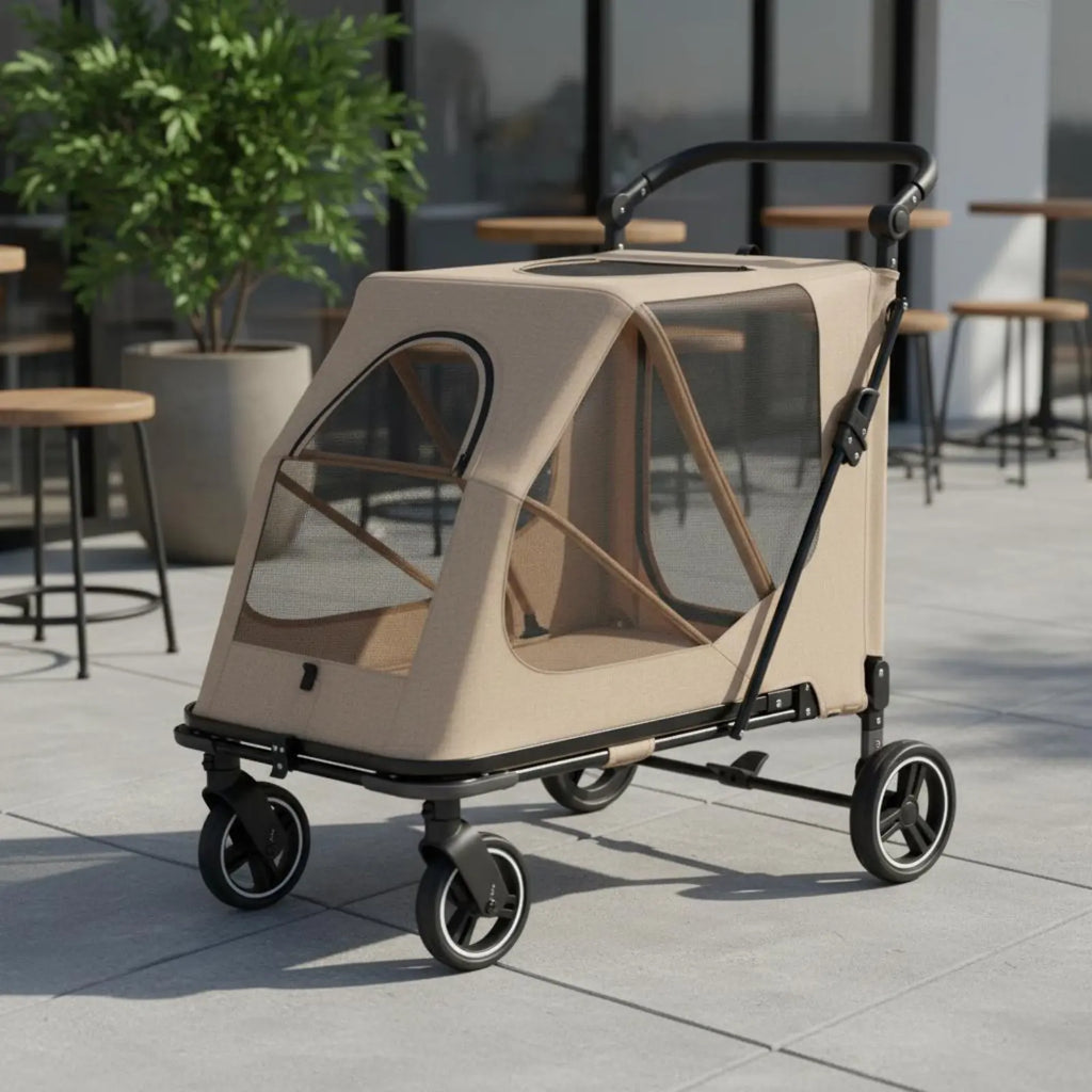 Foldable Large Dog Wagon Stroller with Breathable Mesh — Rolling Travel & Shopping Carrier