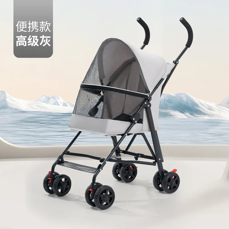 Lightweight Foldable Teddy-Bear Style Baby Pet Stroller for Small Dogs & Cats