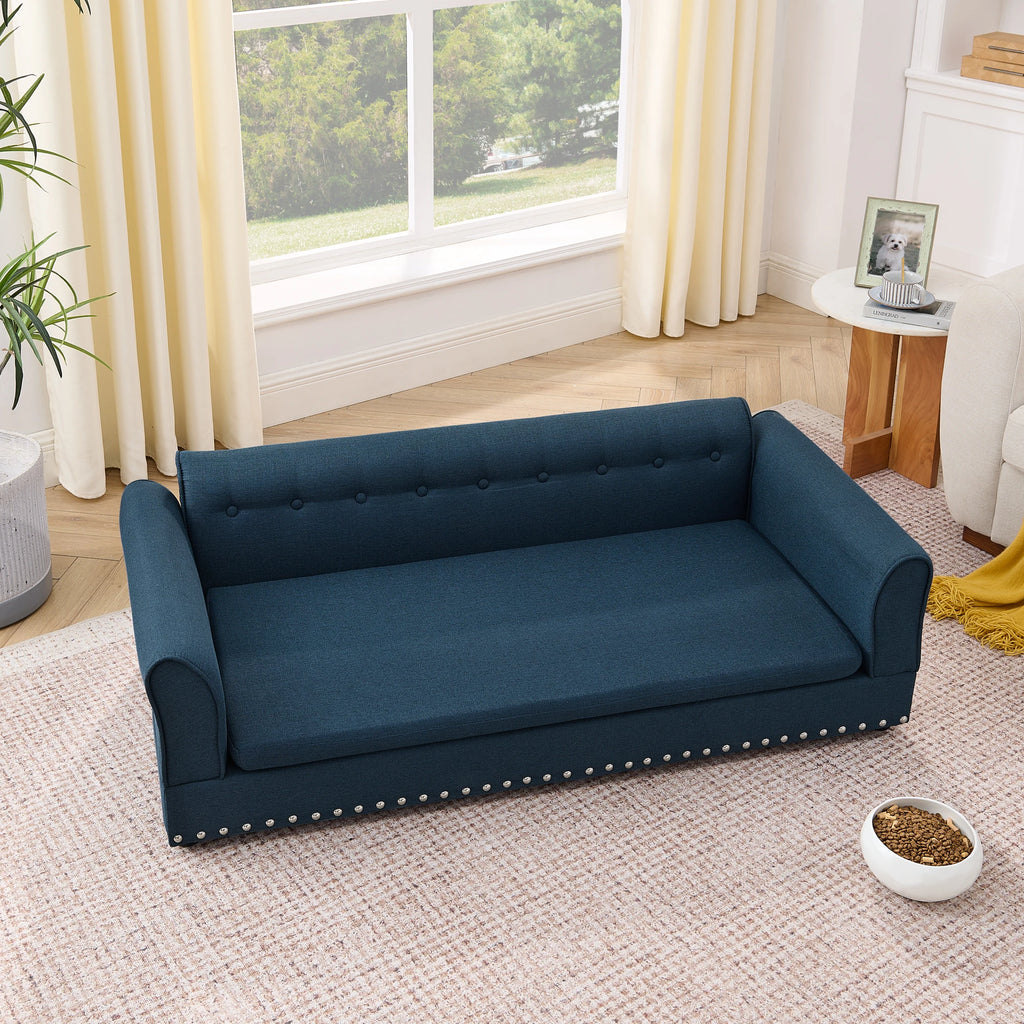 Oversized Linen Pet Sofa Bed with Backrest for Large Dogs