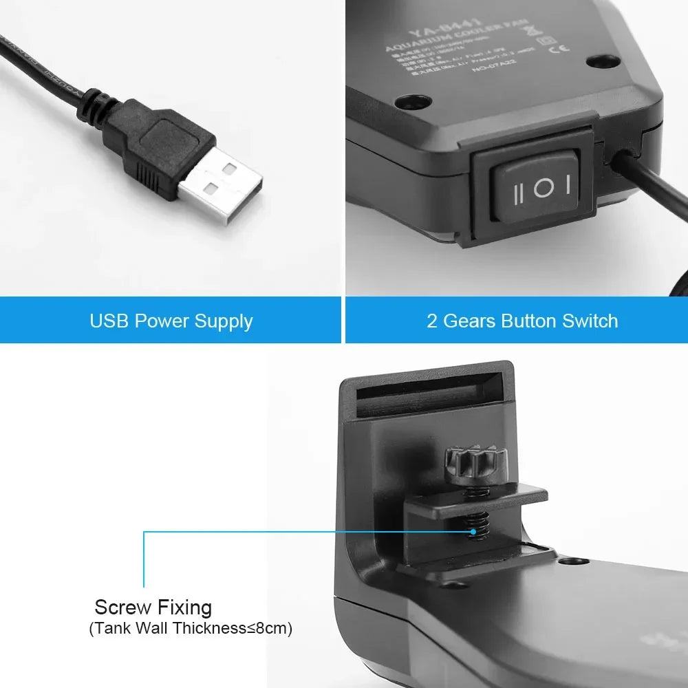 USB Aquarium Cooling Fan — Adjustable Speed for Shrimp Tanks