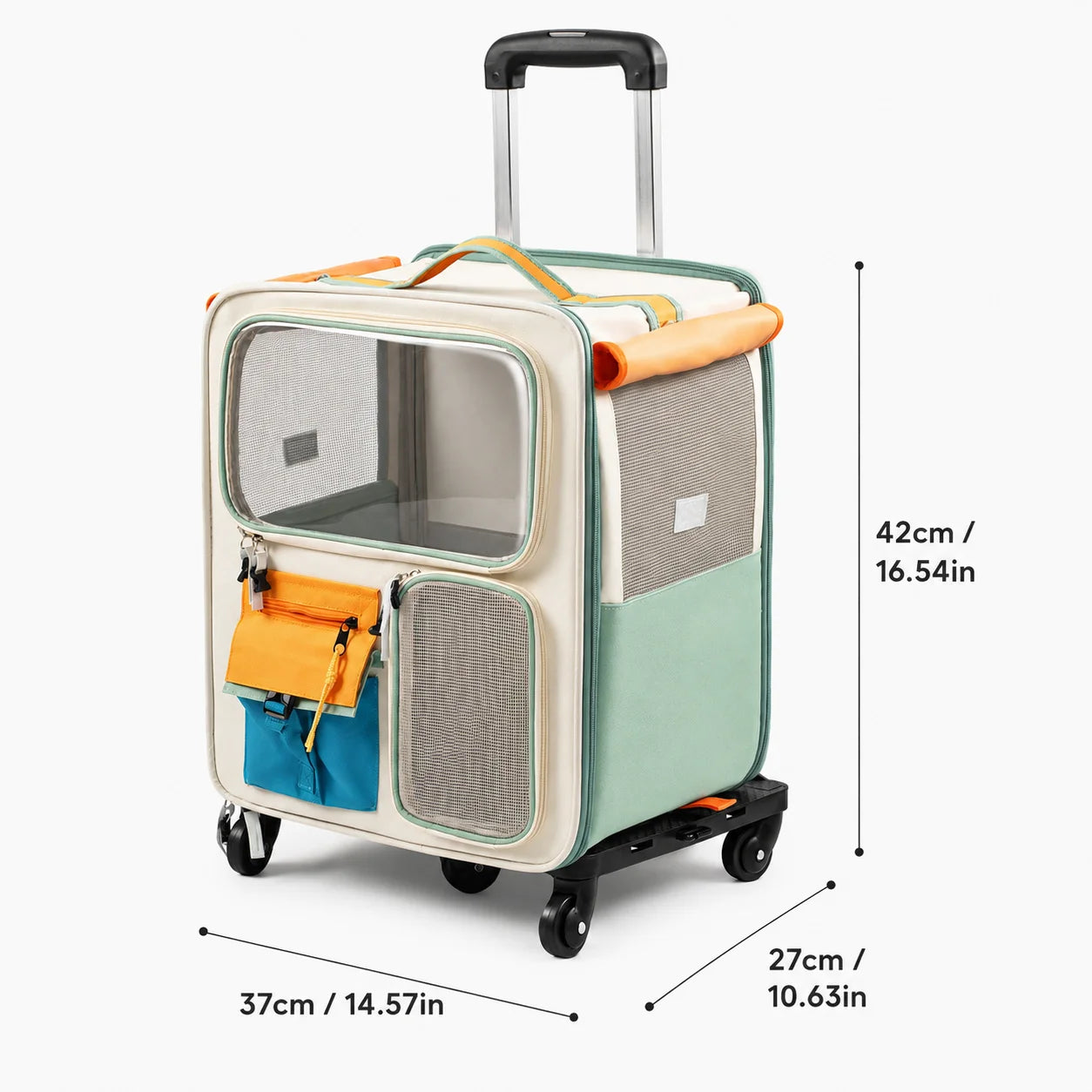 2-in-1 Rolling Cat Carrier with Wheels & Telescopic Handle — Clear Window Breathable Pet Travel Bag