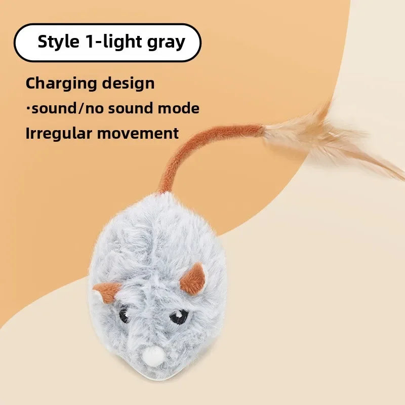 Realistic Plush Mouse Cat Toy — Wagging Tail Prey Toy for Indoor Play