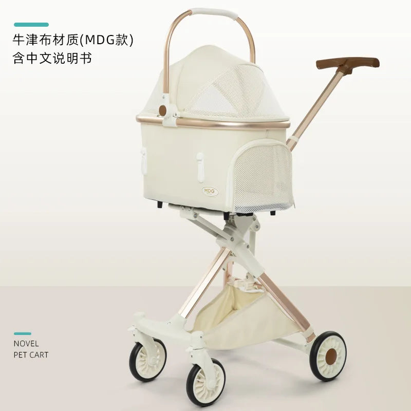 White High-View One-Click Foldable Pet Stroller for Small & Medium Dogs