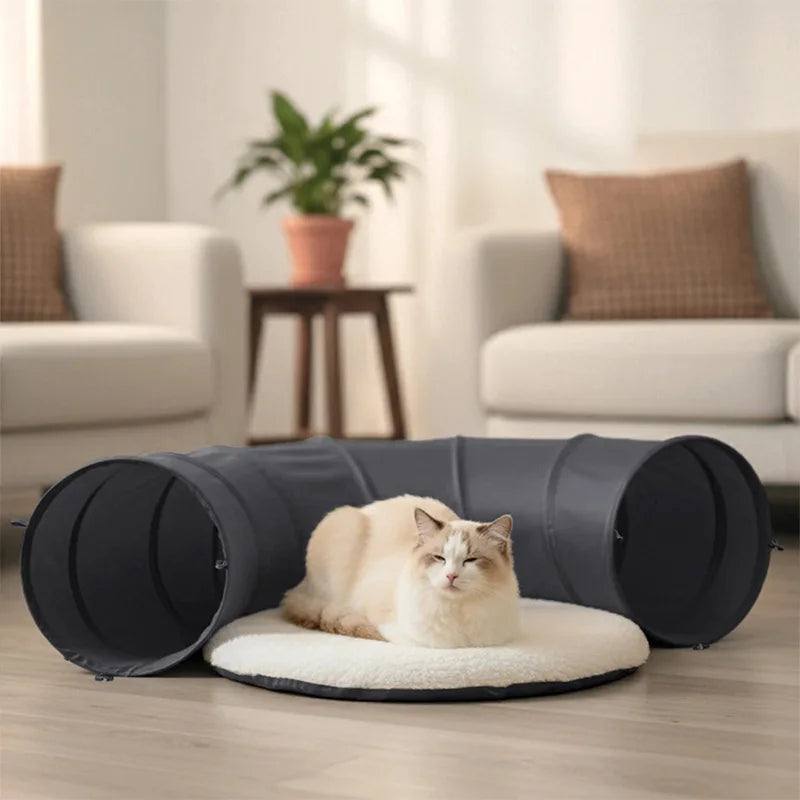 Foldable Cat Tunnel with Cushion — Scratch-Resistant Hide & Seek Play