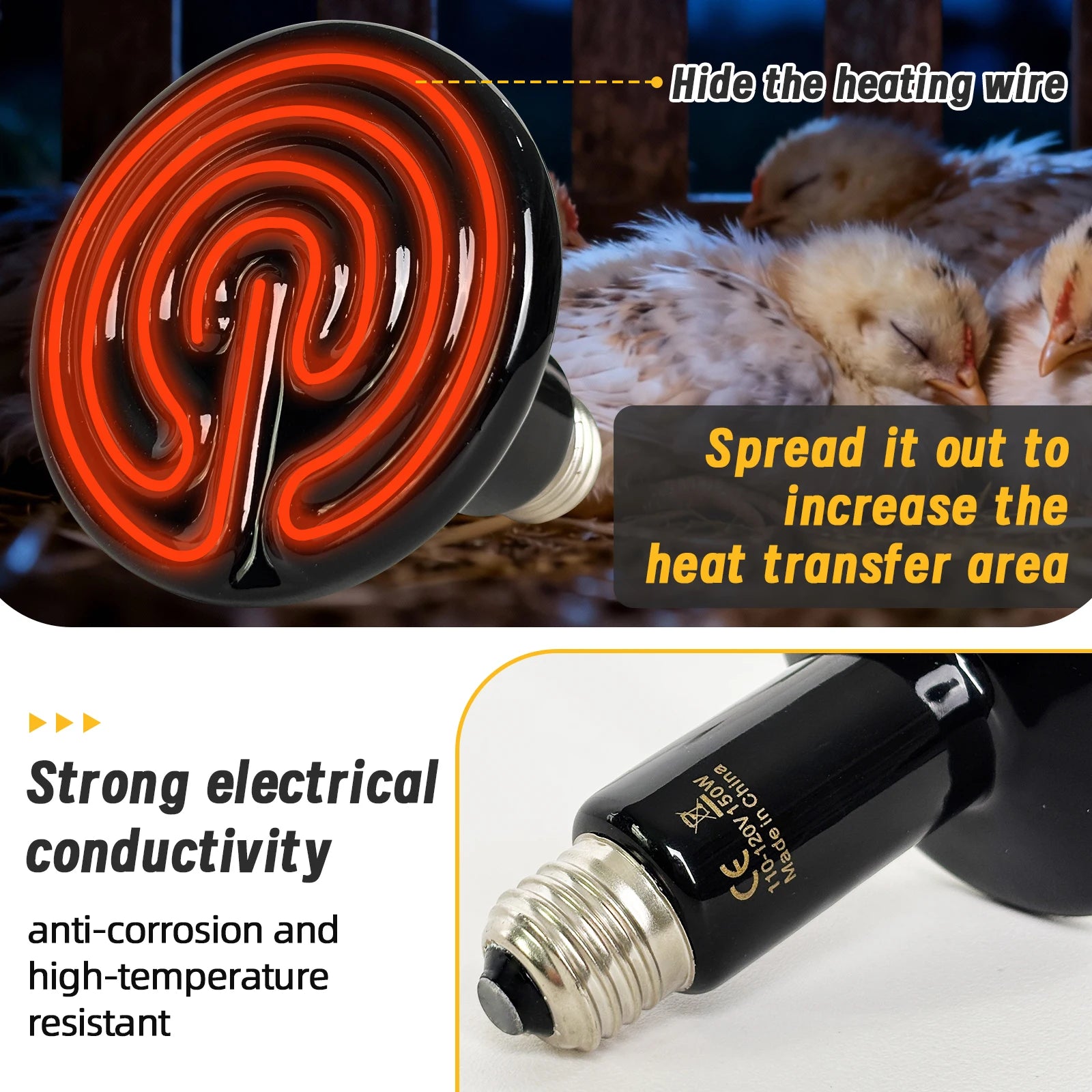 Far-Infrared Ceramic Heat Lamp — Dual-Voltage No-Light Heater, 25W-200W
