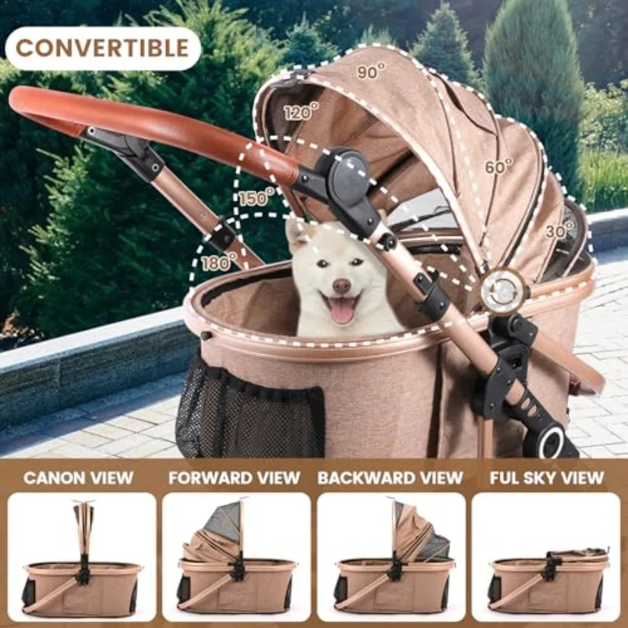 3-in-1 Smooth-Ride Pet Stroller with Detachable Carrier, Rubber Wheels & Car Seat