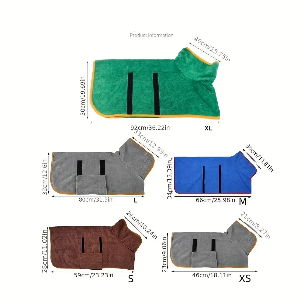 Full-Body Wrap Pet Bathrobe — Quick-Drying Nanofibre Towel, XS–XL