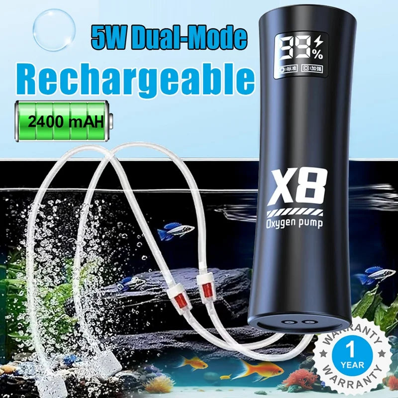 5W USB Rechargeable Aquarium Oxygen Pump 48H Portable
