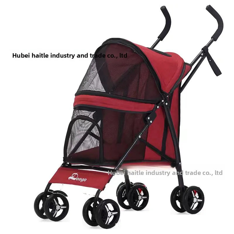 4-Wheel Foldable Pet Stroller for Teacup Poodles, Cats & Small Dogs — Lightweight Outdoor Travel Cart