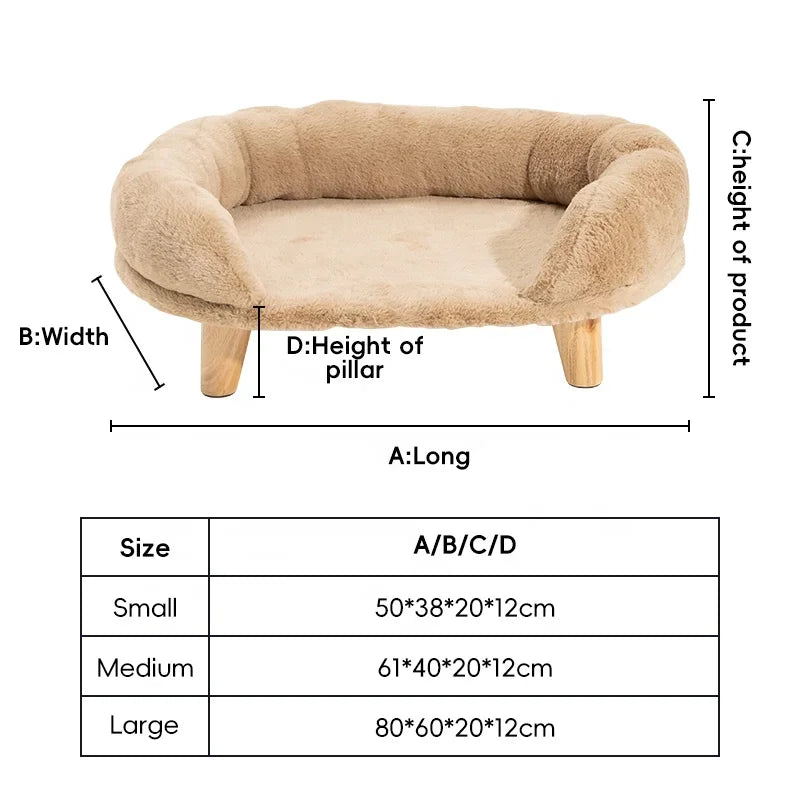 Plush Raised Pet Sofa Couch Bed with Anti-Slip Bottom