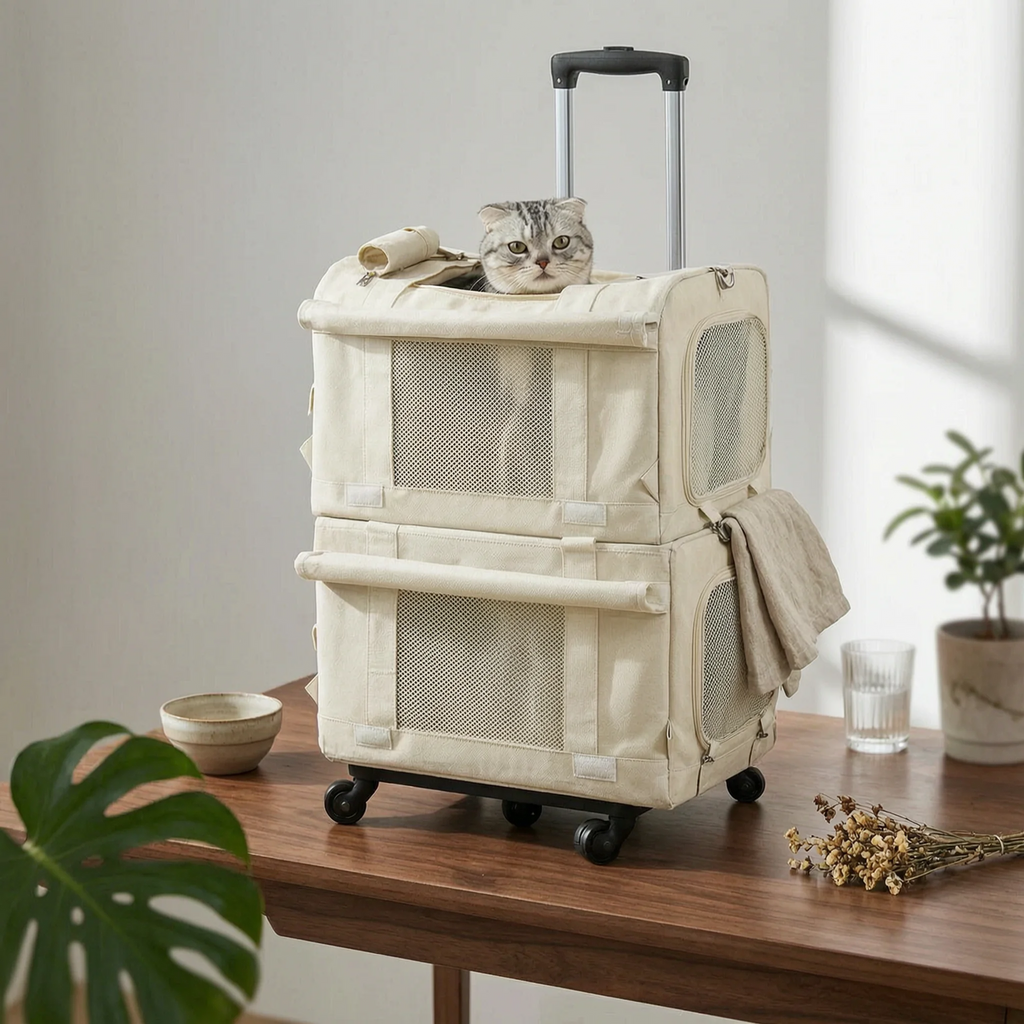 Breathable Wheeled Pet Carrier Rolling Trolley Bag — Portable Transportbox for Travel & Vet Visits