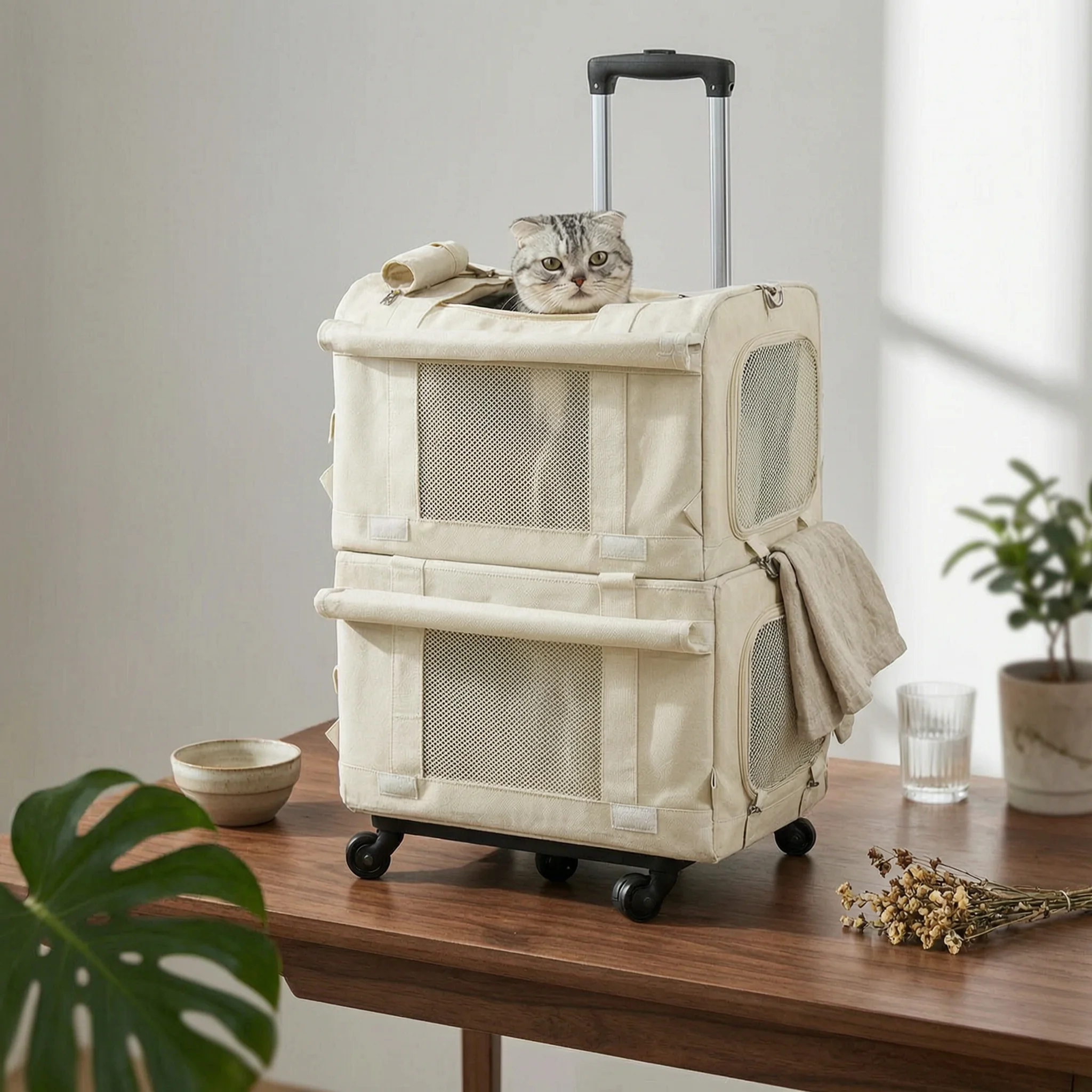 Breathable Wheeled Pet Carrier Rolling Trolley Bag — Portable Transportbox for Travel & Vet Visits