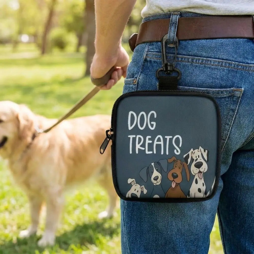 Printed Waterproof Dog Treat Pouch (Zipper, Clip Attachment, Training)