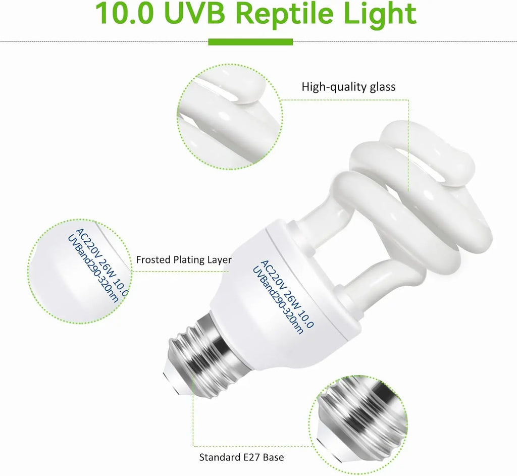 UVB 5.0/10.0 Calcium Supplement Lamp — E27 Basking Bulb, 13W/26W
