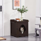 Hidden Cat Litter Box Cabinet with Towel Bar (Espresso)