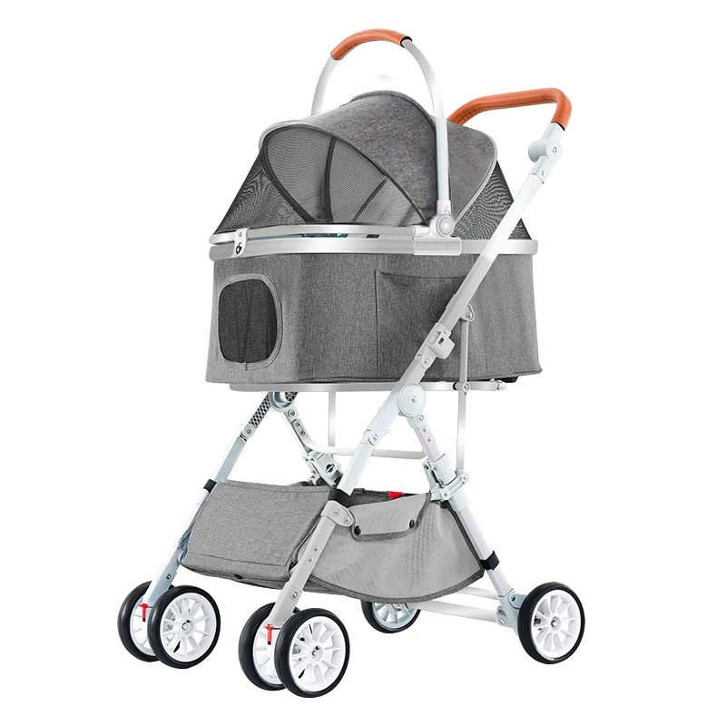 Customizable Pet Stroller with Detachable Stroller Rack & Pet Cage