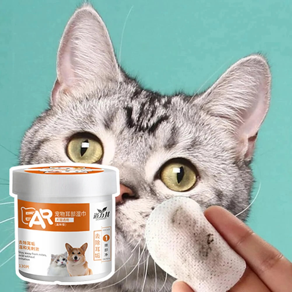 Tear Stain & Ear Cleaning Wipes for Dogs & Cats — 130-Count Aloe Vera Pads