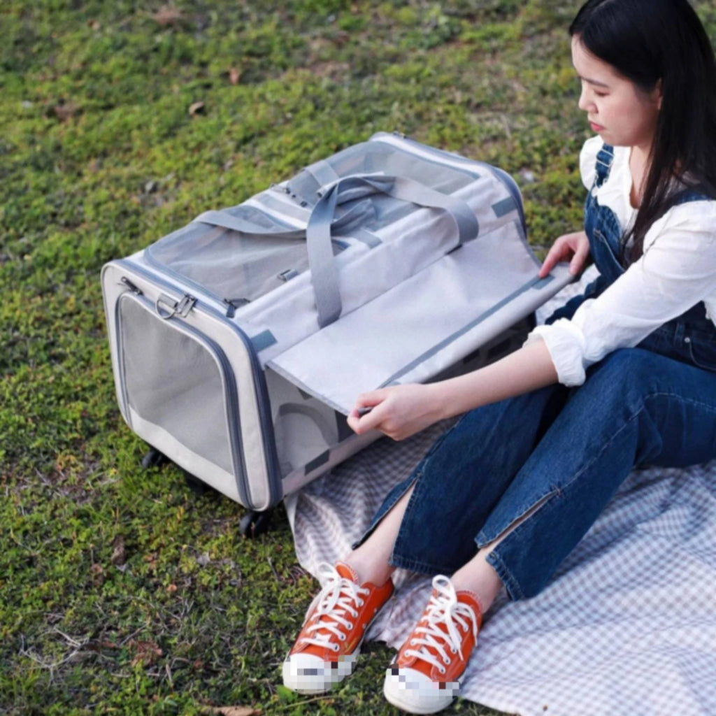 Soft-Sided Suitcase-Style Pet Stroller with Top Opening & Mesh Panels