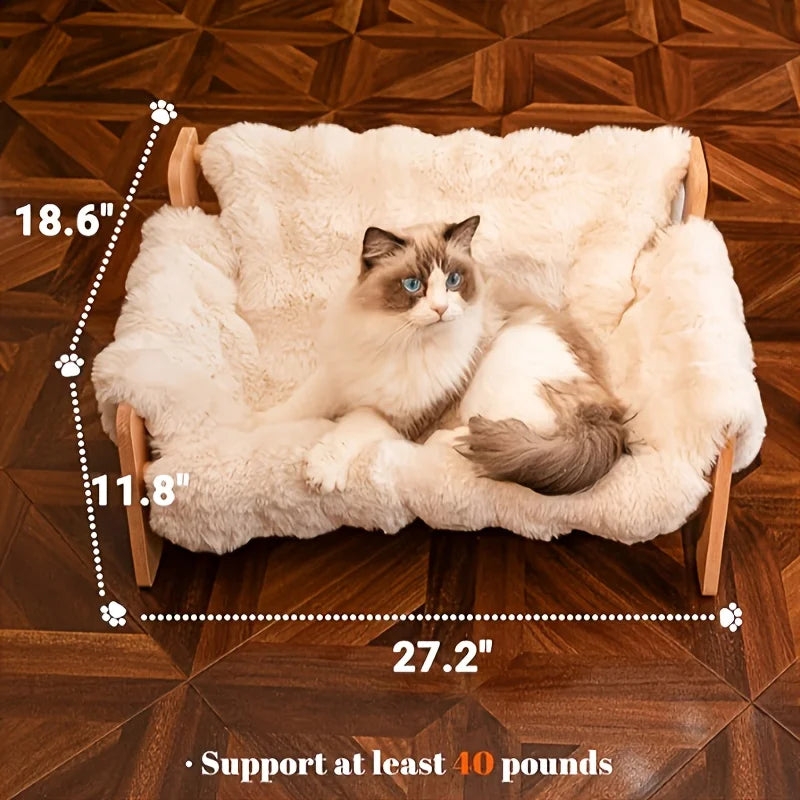 Raised Solid Wood Pet Couch Bed for Cats & Small Dogs