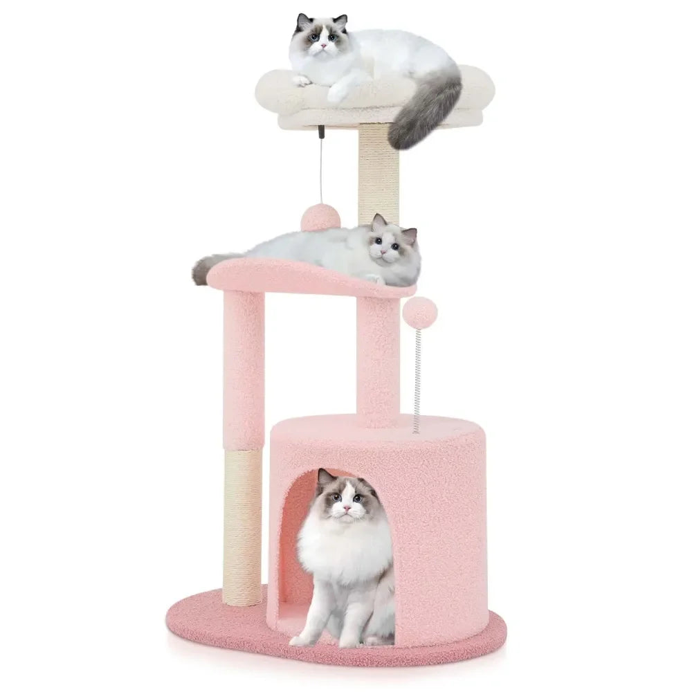 Flower-Themed Cat Activity Tower with Plush Condos