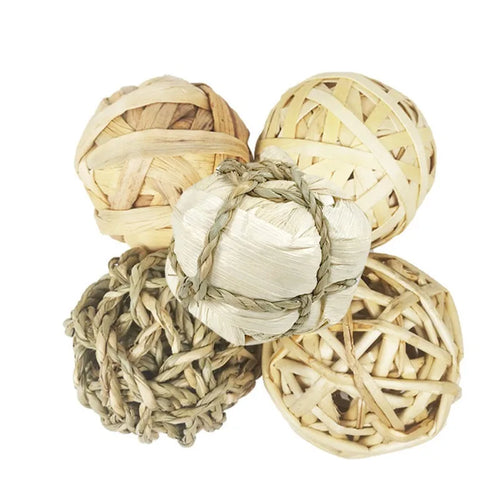 Natural Woven Grass Balls — 5-Pack Chew & Play Toys for Rabbits & Guinea Pigs