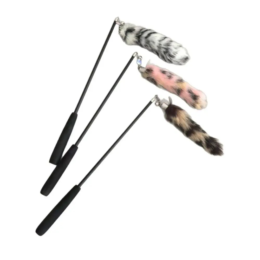 Extra-Long Telescopic Cat Wand with Faux Tail Lure — Flexible Interactive Toy