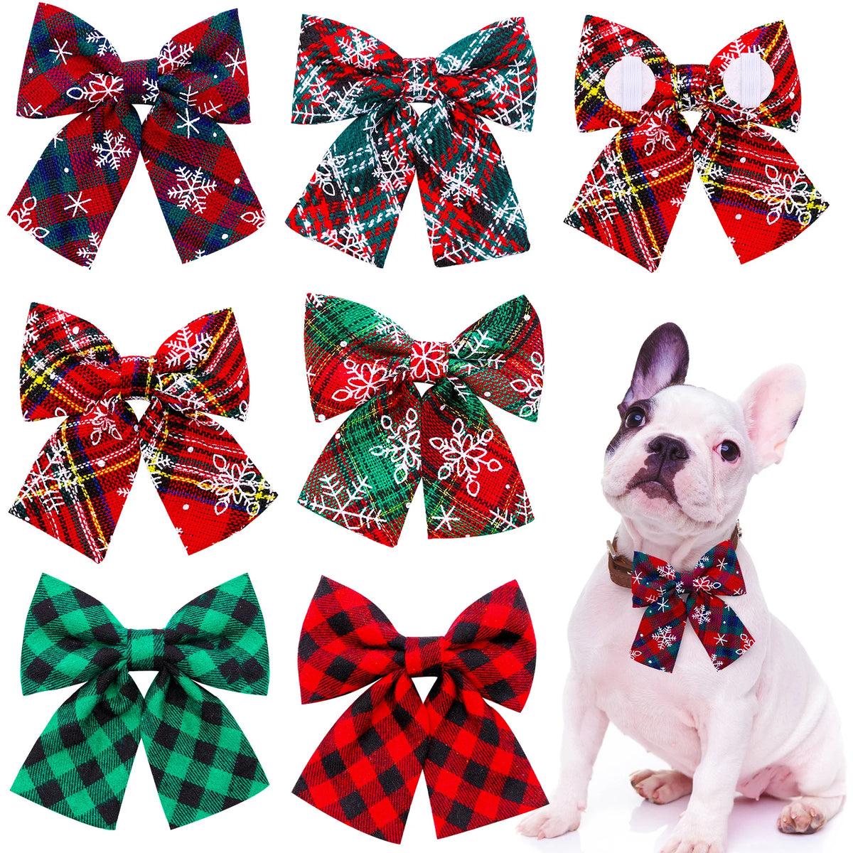 Christmas Bow Tie Dog Collar 2-Pack (Movable Elastic Design)