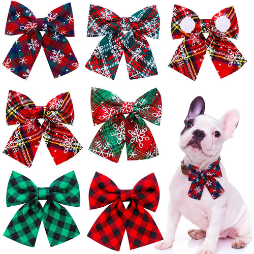 Christmas Bow Tie Dog Collar 2-Pack (Movable Elastic Design)