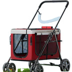 Travel-Friendly 4-Wheel Foldable Steel & Fabric Pet Stroller Carriage for Small & Large Dogs & Cats
