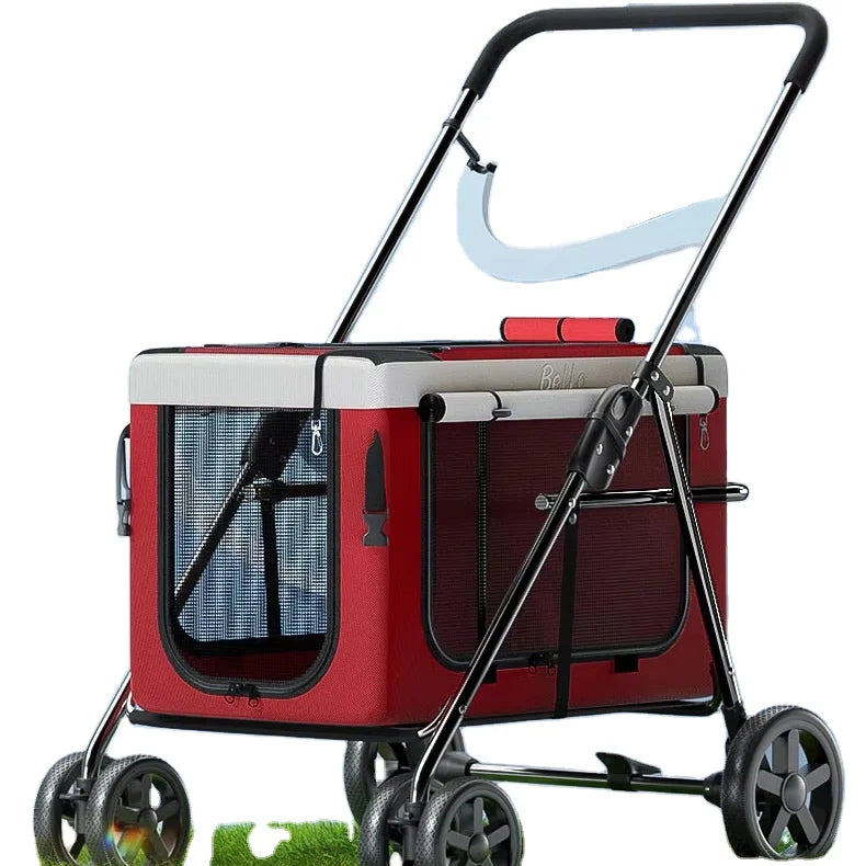 Travel-Friendly 4-Wheel Foldable Steel & Fabric Pet Stroller Carriage for Small & Large Dogs & Cats