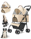 2-in-1 Dog Stroller & Carrier (Detachable, 4-Wheel, Foldable, Lightweight)