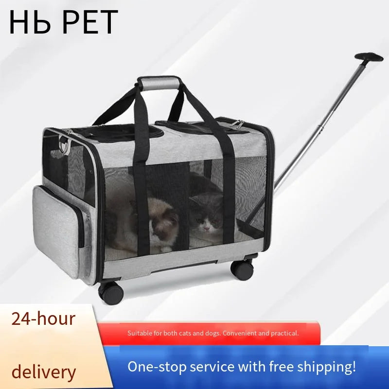 Double-Layer Pull-Out Pet Backpack with Single Shoulder & Handheld Straps for Cats & Dogs
