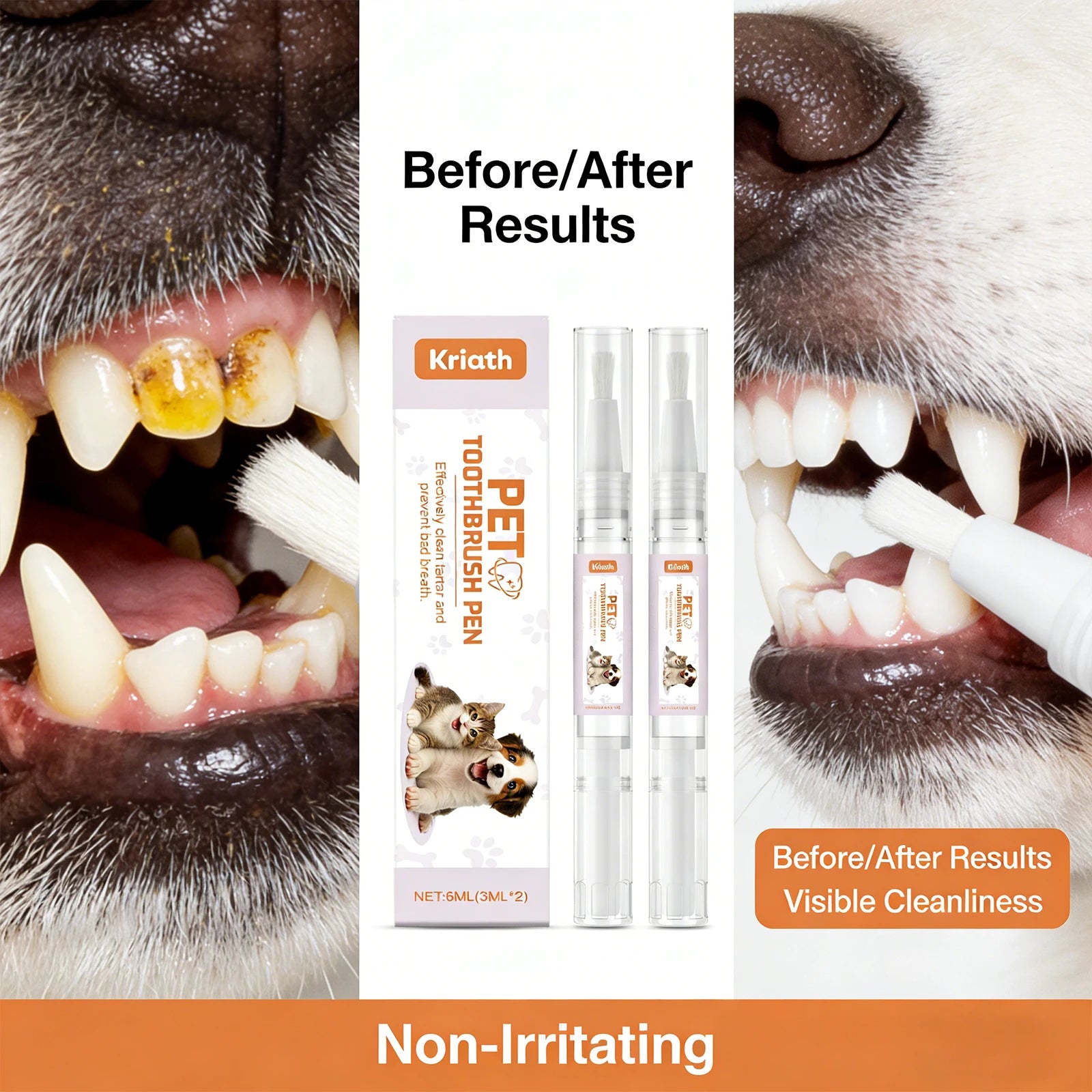 Pet Toothbrush Pen — Twist-Release Dental Gel for Fresh Breath, 2×3ml Boxed
