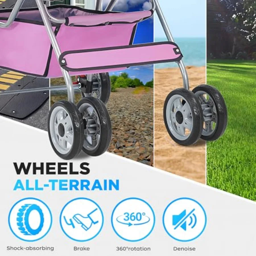 4-Wheel Foldable Lightweight Pet Stroller with Cup Holder for Small & Medium Dogs & Cats