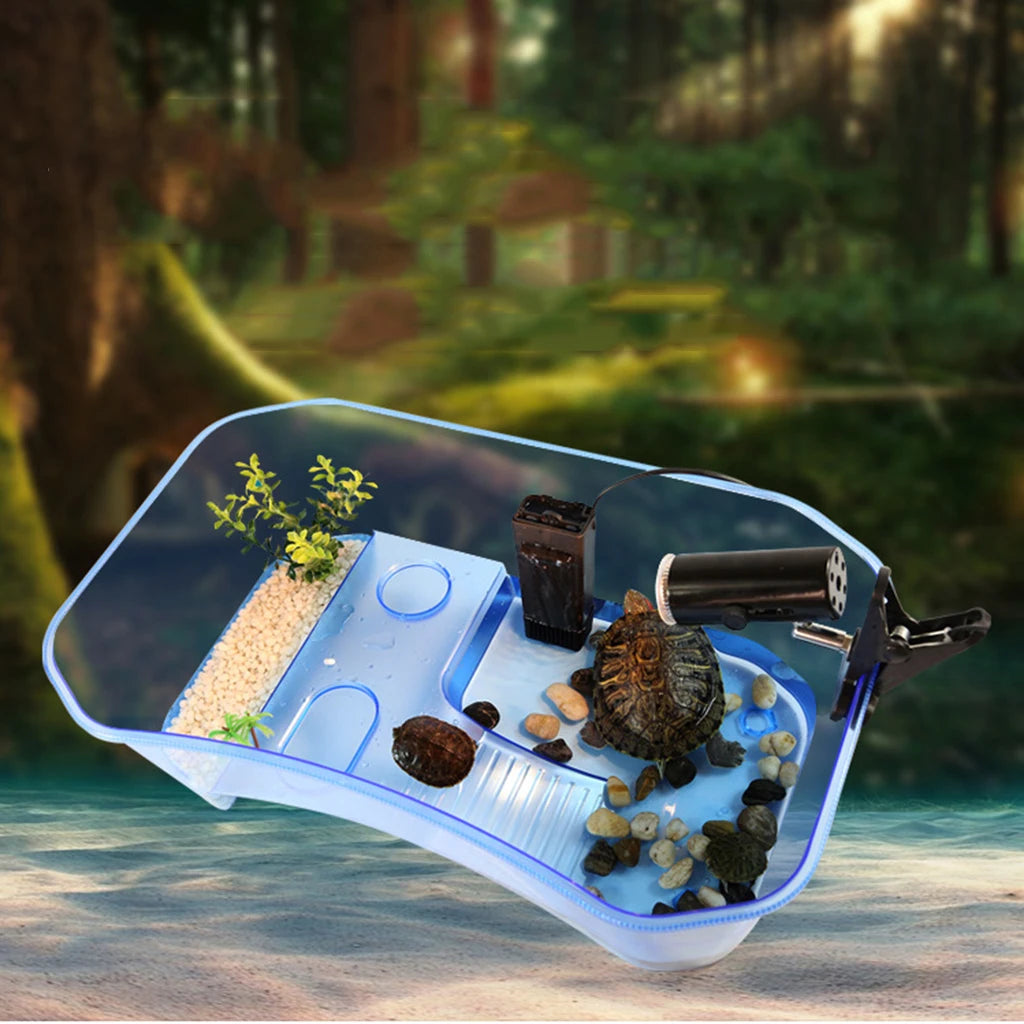 Turtle Tank with Coconut Tree Décor — 5-Zone Terrarium for Turtles & Reptiles