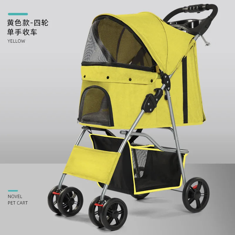Easy-Fold Pet Travel Carriage Stroller for Small Dogs & Cats