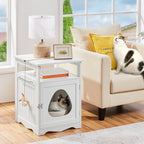 Hidden Cat Litter Box End Table with Open Shelf (White)