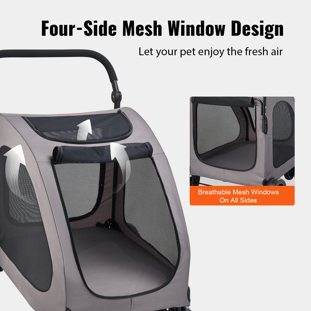 Portable Pet Stroller Carrier with Breathable Mesh Windows & Height-Adjustable Handle for Cats & Dogs