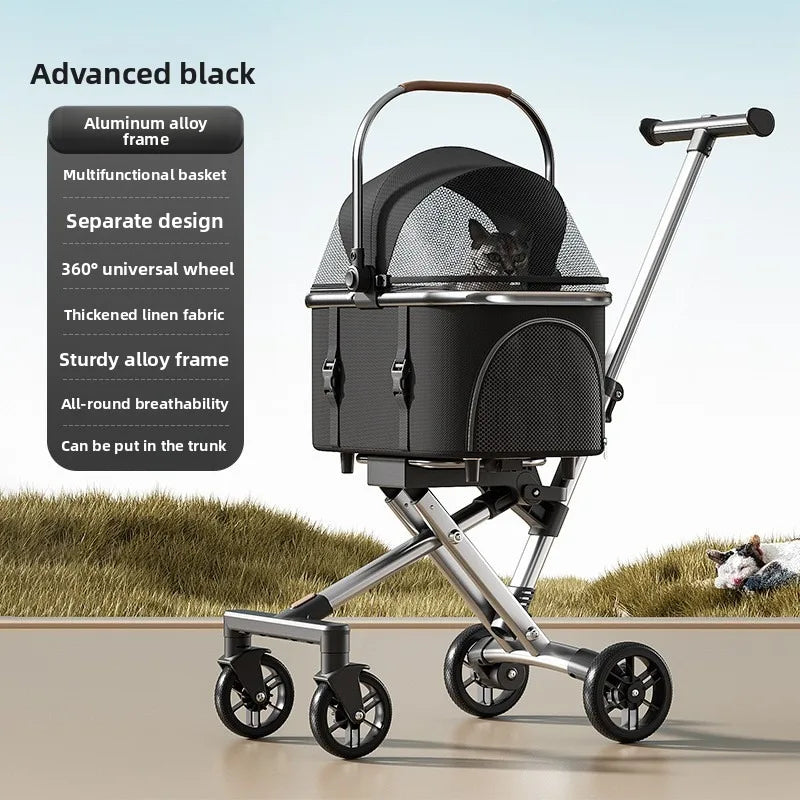 Stylish Foldable Pet Dog Trolley with Detachable Carrier for Small Dogs & Cats