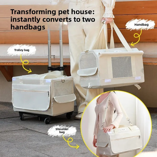 2Cat Carrier Soft-Sided Carriers with Telescopic Handle  2 in 1 Removable 2 Bags  Car Max for Double 15LB Cats and Small Dogs