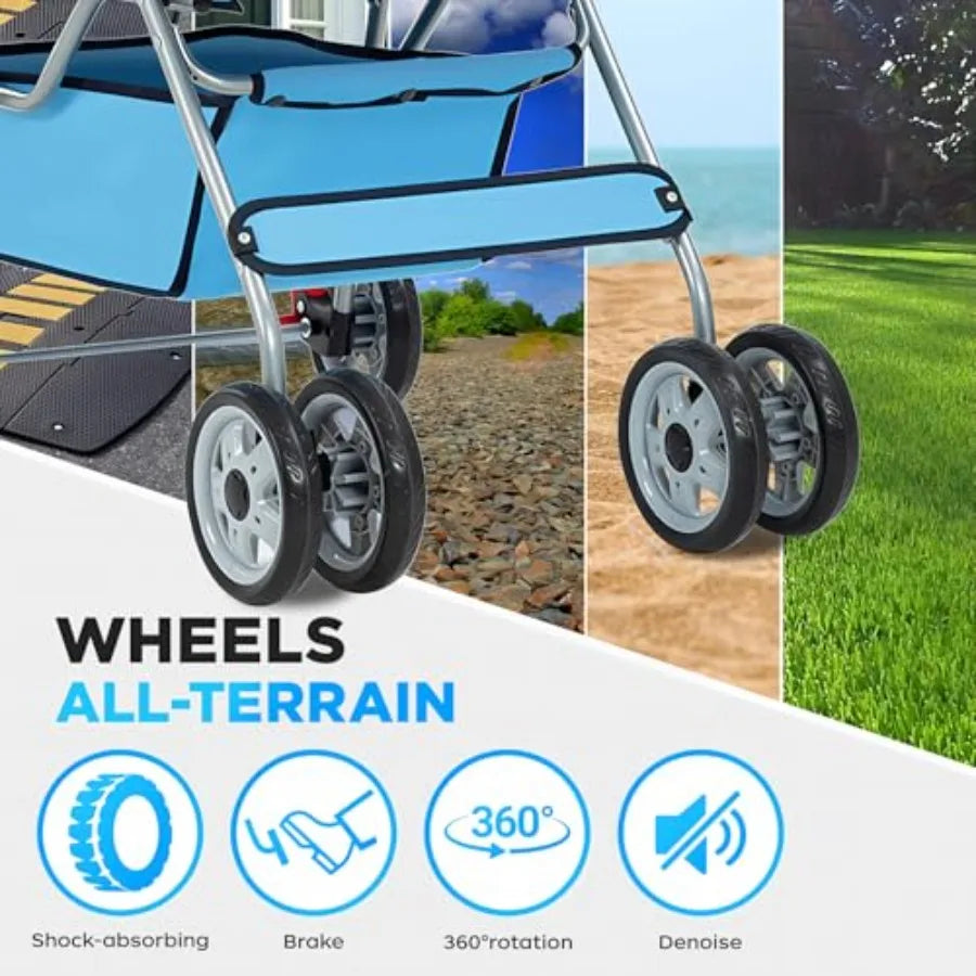 BestOffice 4-Wheel Foldable Pet Stroller with Cup Holder for Small & Medium Dogs & Cats — Lightweight